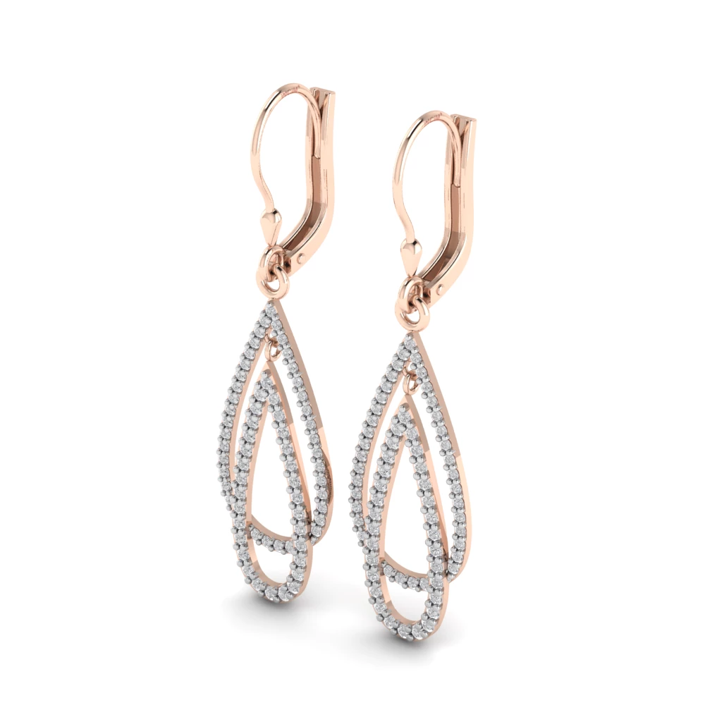 Pargold Solid Gold Radiant Teardrop Drop Earrings,  -Rose_Diamond_Diamond_Static_Rose