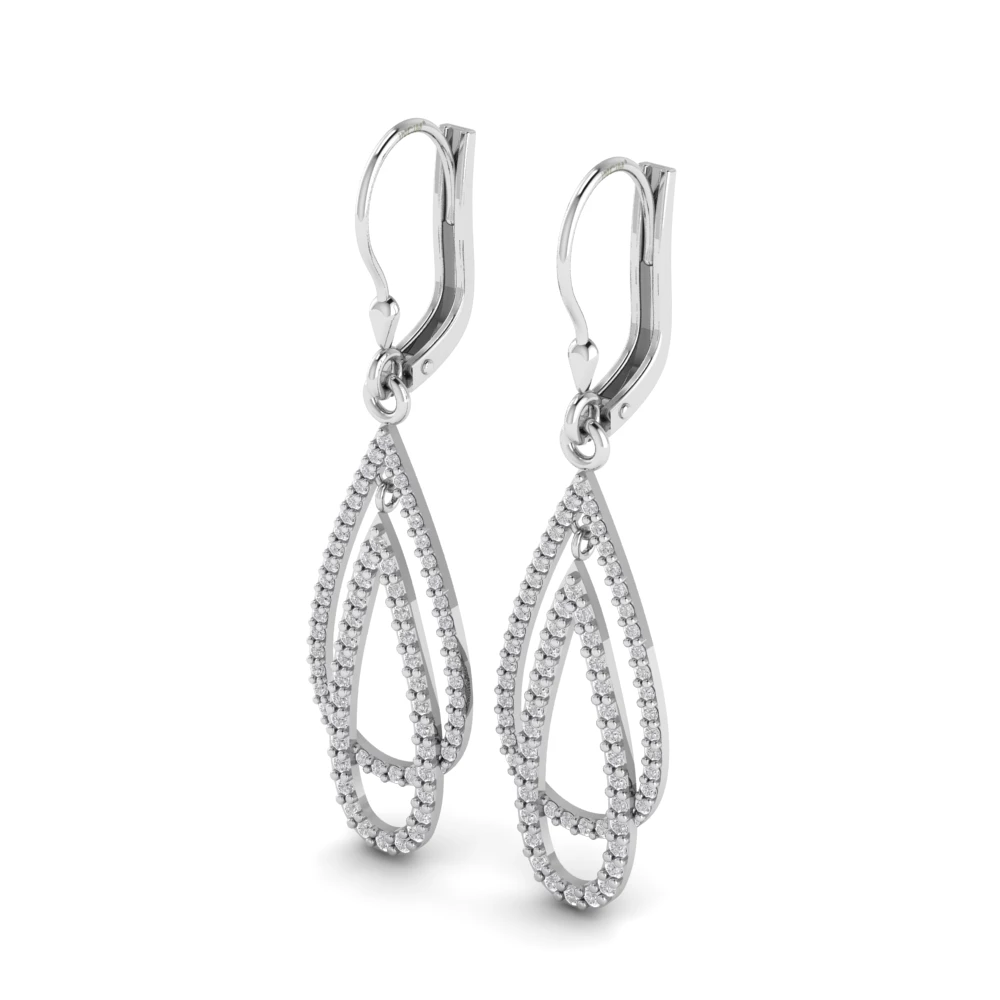 Pargold Solid Gold Radiant Teardrop Drop Earrings,  -Silver_Diamond_Diamond_Static_Silver