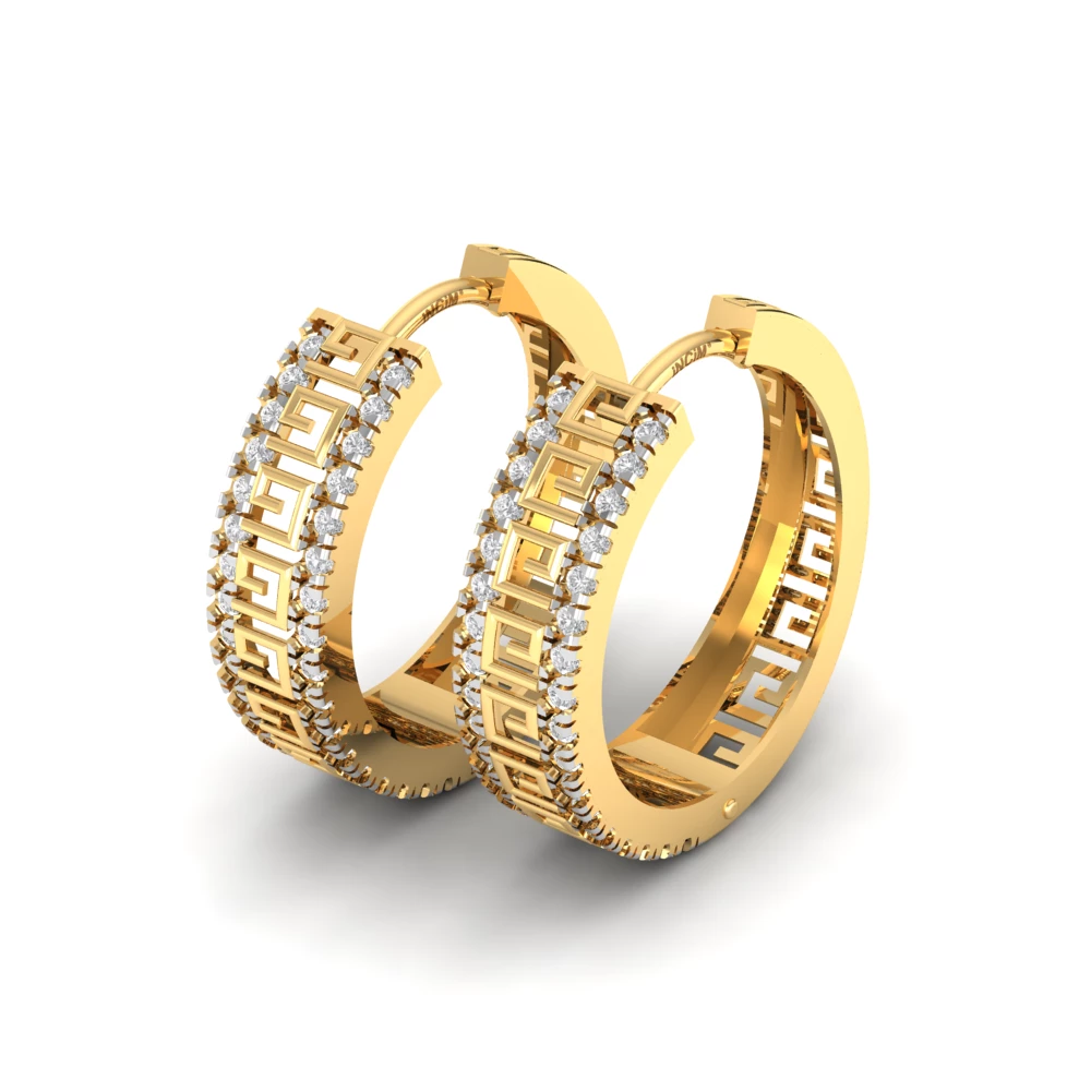 Pargold Solid Gold Greek Key Hoop Earrings -Gold_Diamond_Diamond_Static_Gold