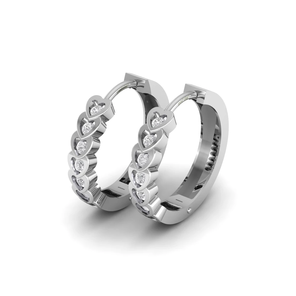 Pargold Solid Gold Hearts Harmony Hoop Earrings -Silver_Diamond_Diamond_Static_Silver