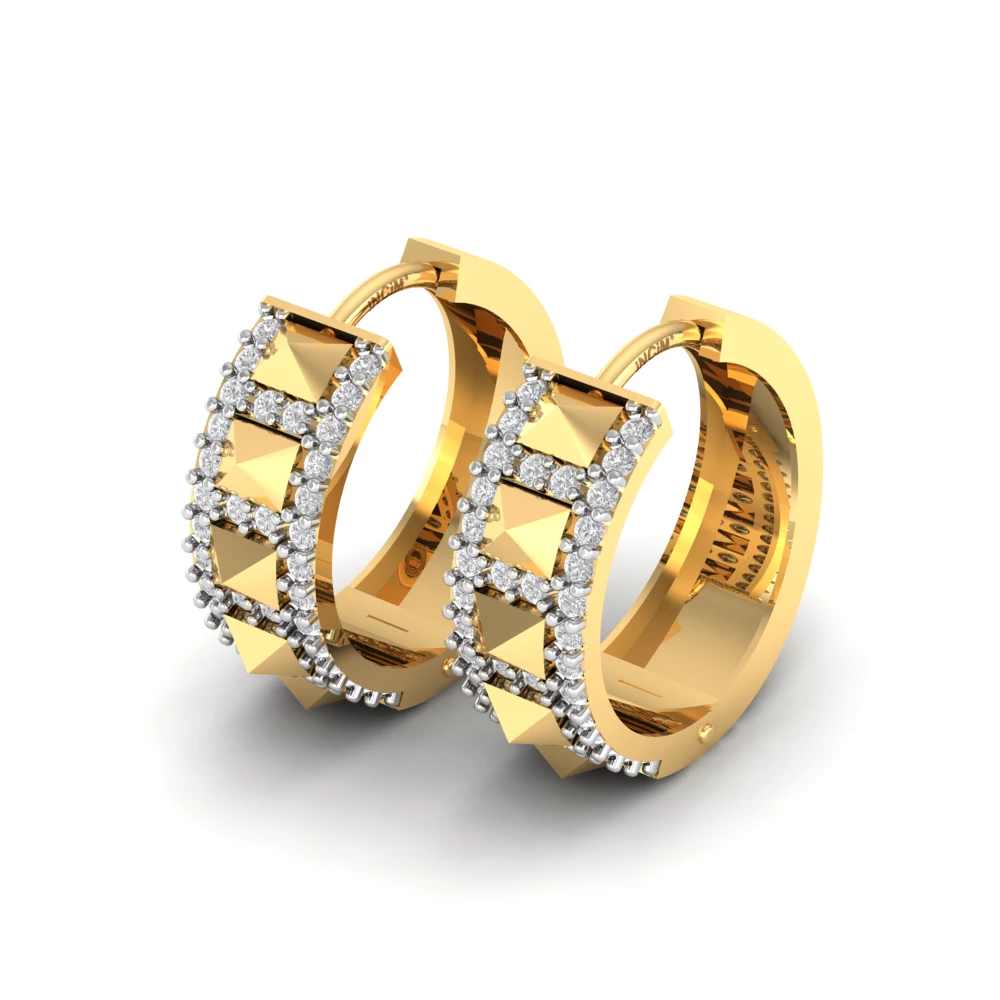 Pargold Solid Gold Pyramid Gleam Geometric Hoop Earrings -Gold_Diamond_Diamond_Static_Gold