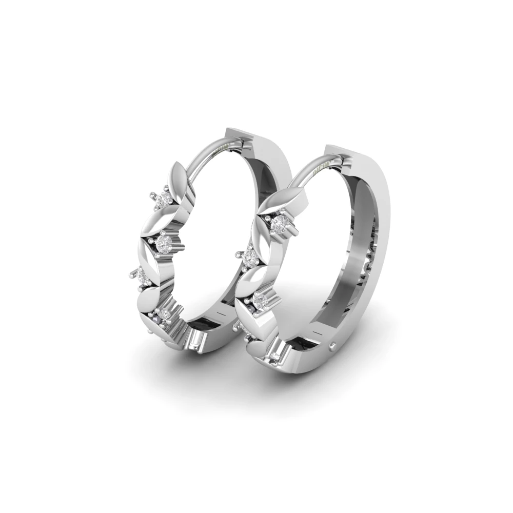 Pargold Solid Gold Petal Gleam Hoop Earrings -Silver_Diamond_Diamond_Static_Silver