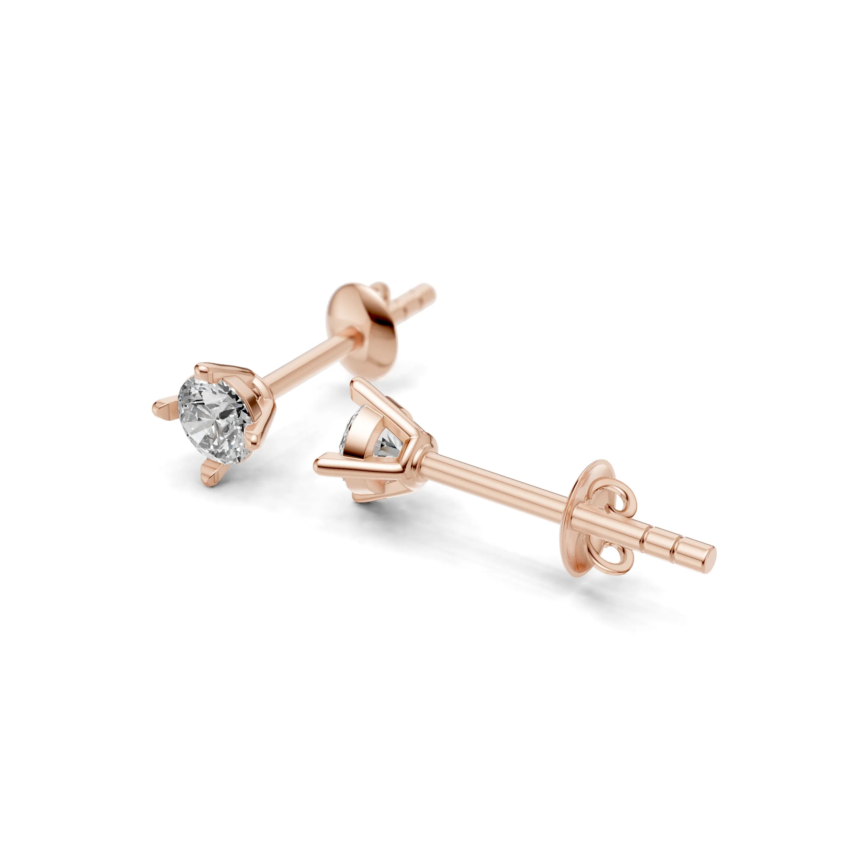 Pargold Solid Gold Radiant Solitaire Stud Earrings - Small -Rose_Diamond_Static_Rose