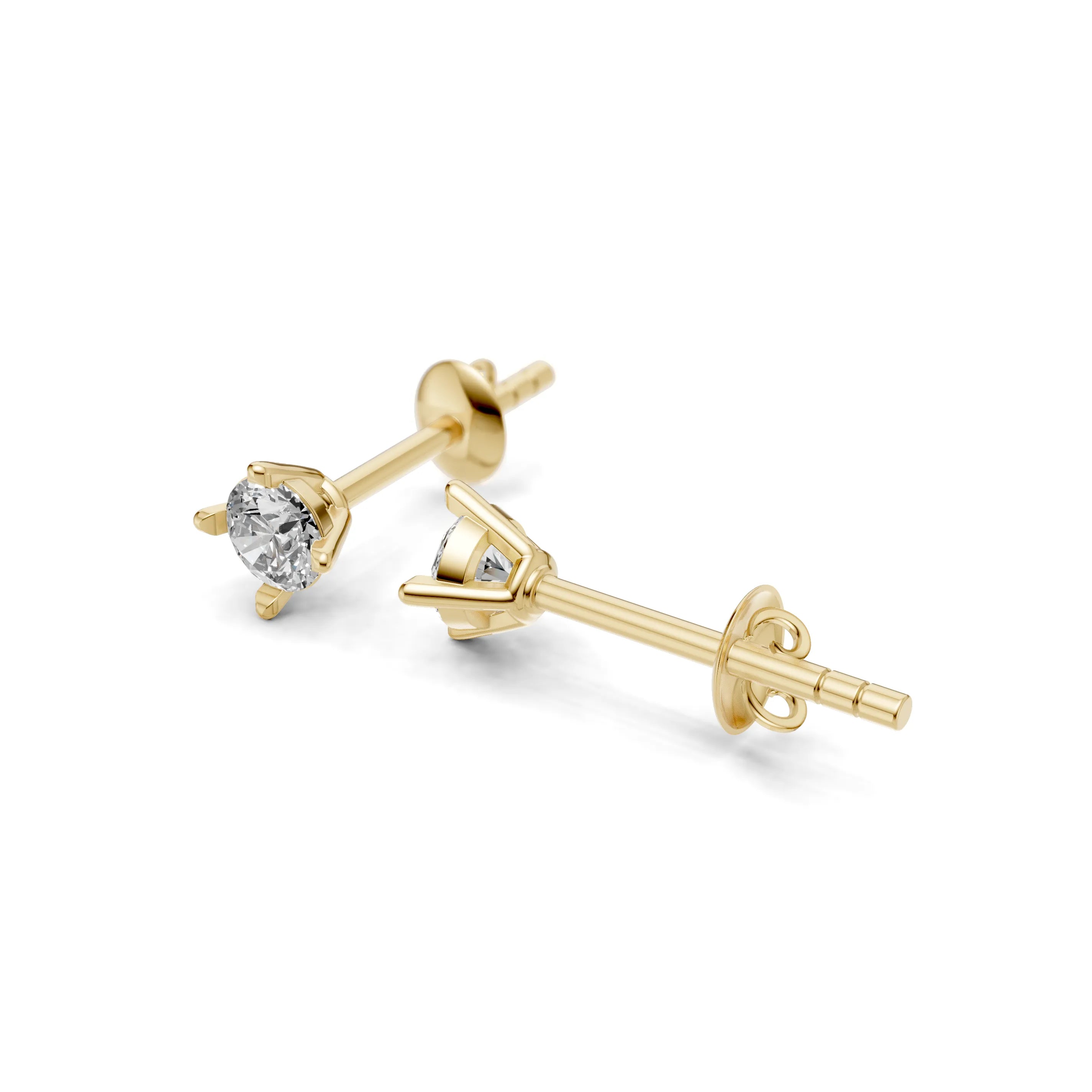 Pargold Solid Gold Radiant Solitaire Stud Earrings - Small -Gold_Diamond_Static_Gold