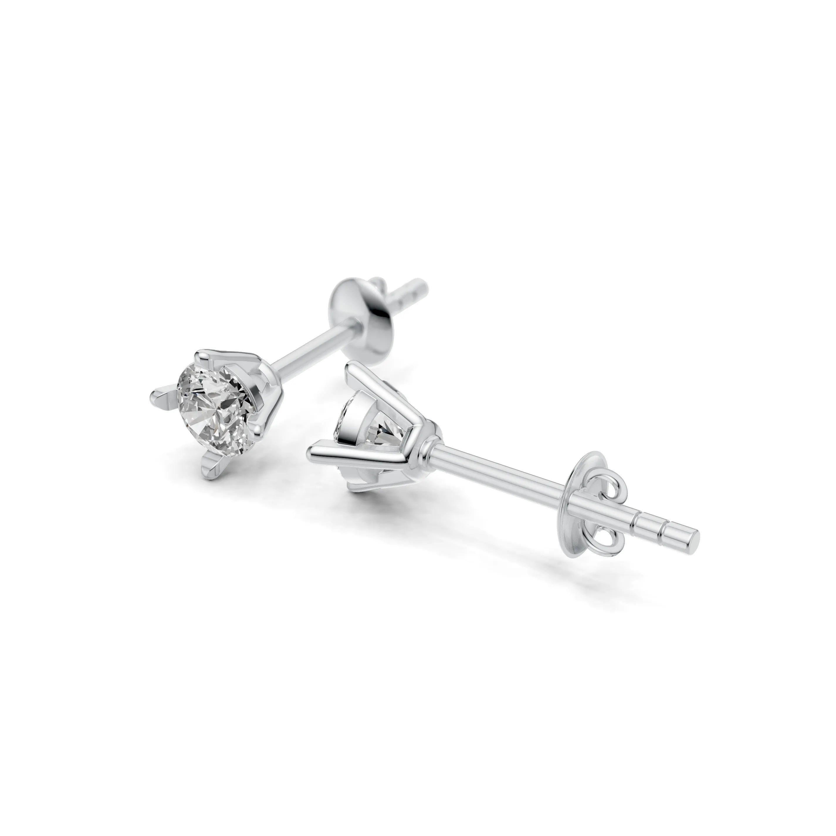 Pargold Solid Gold Radiant Solitaire Stud Earrings - Medium -Silver_Diamond_Static_Silver