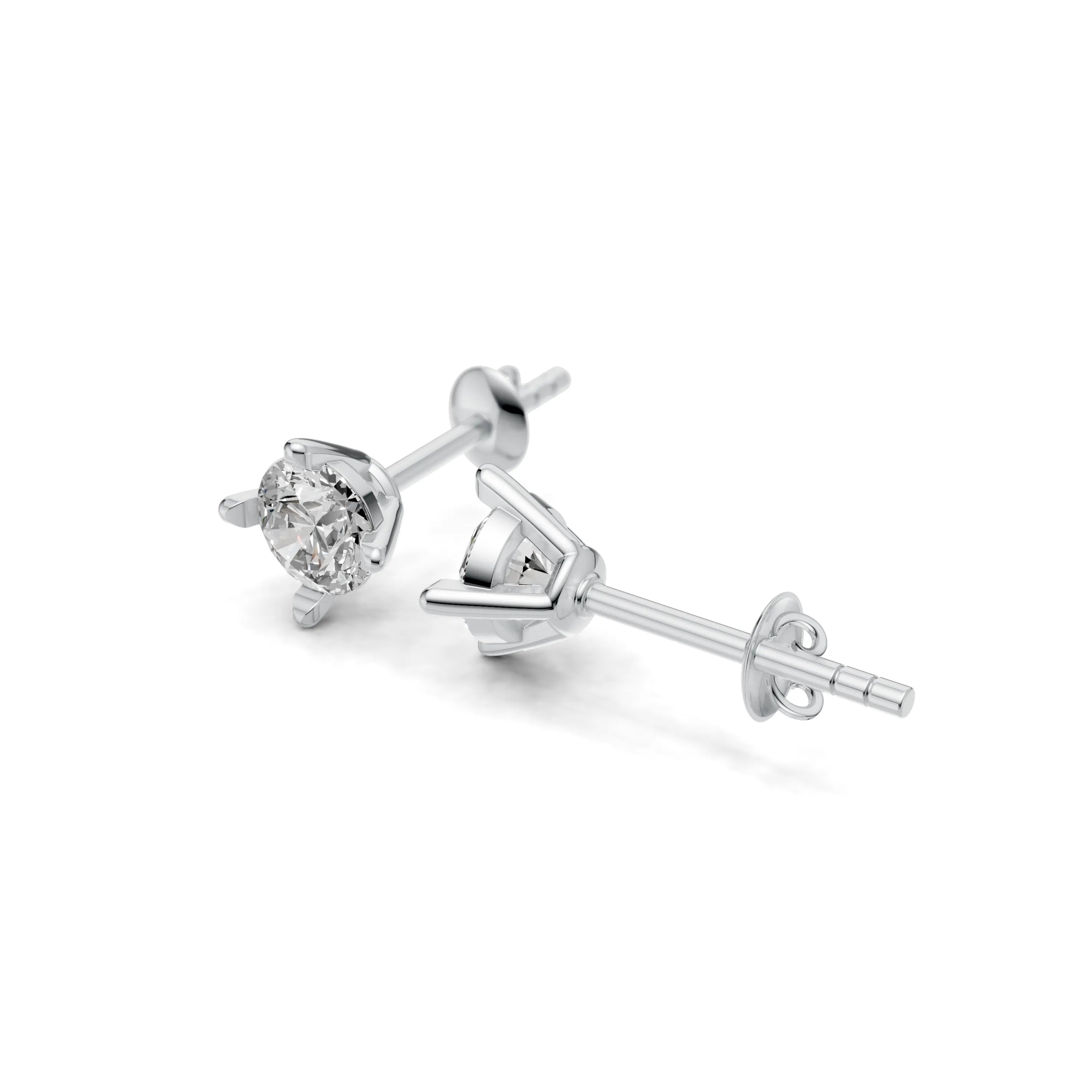 Pargold Solid Gold Radiant Solitaire Stud Earrings - Large -Silver_Diamond_Static_Silver