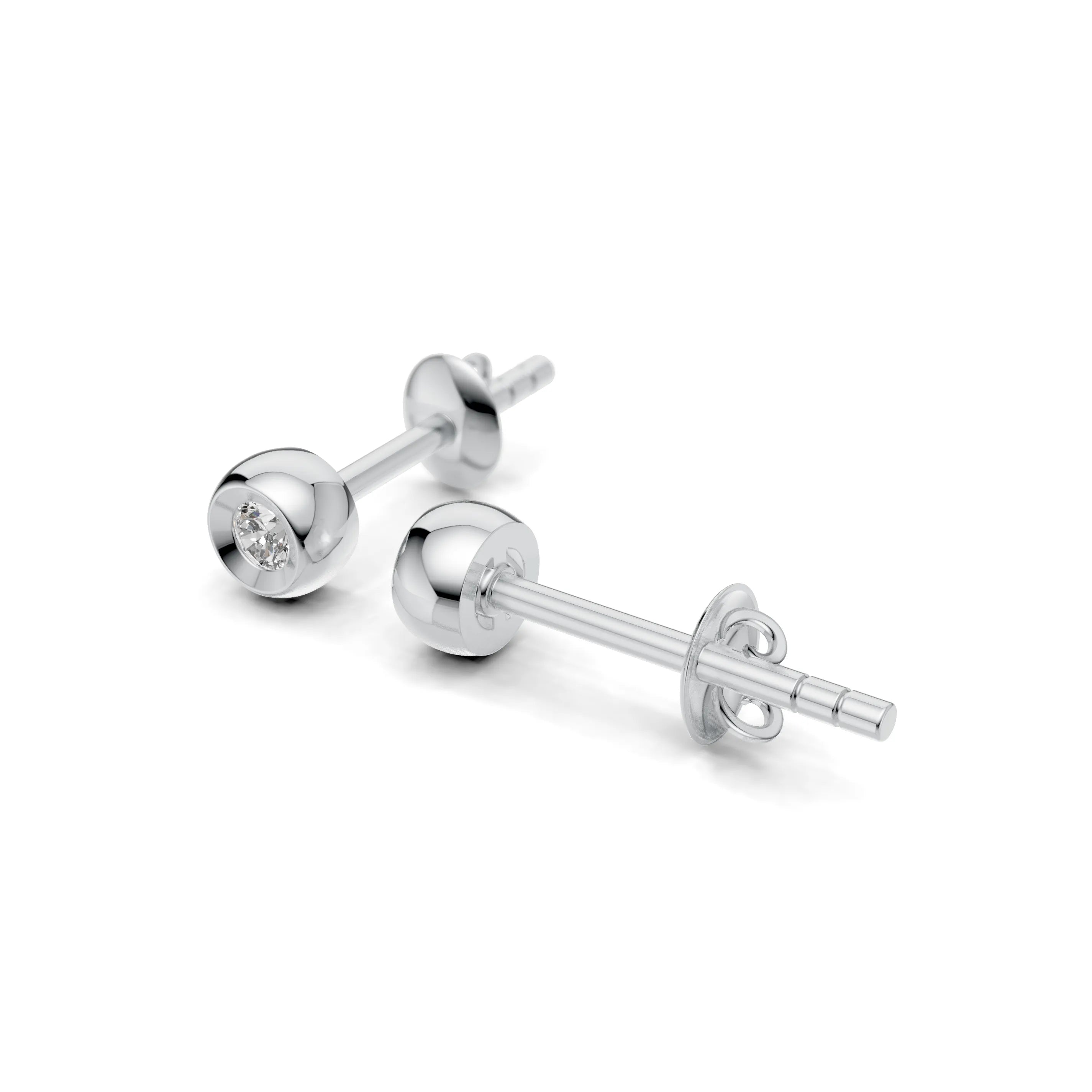 Pargold Solid Gold Elegance in Gold: Luxe Stud Earrings - Small -Silver_Diamond_Static_Silver