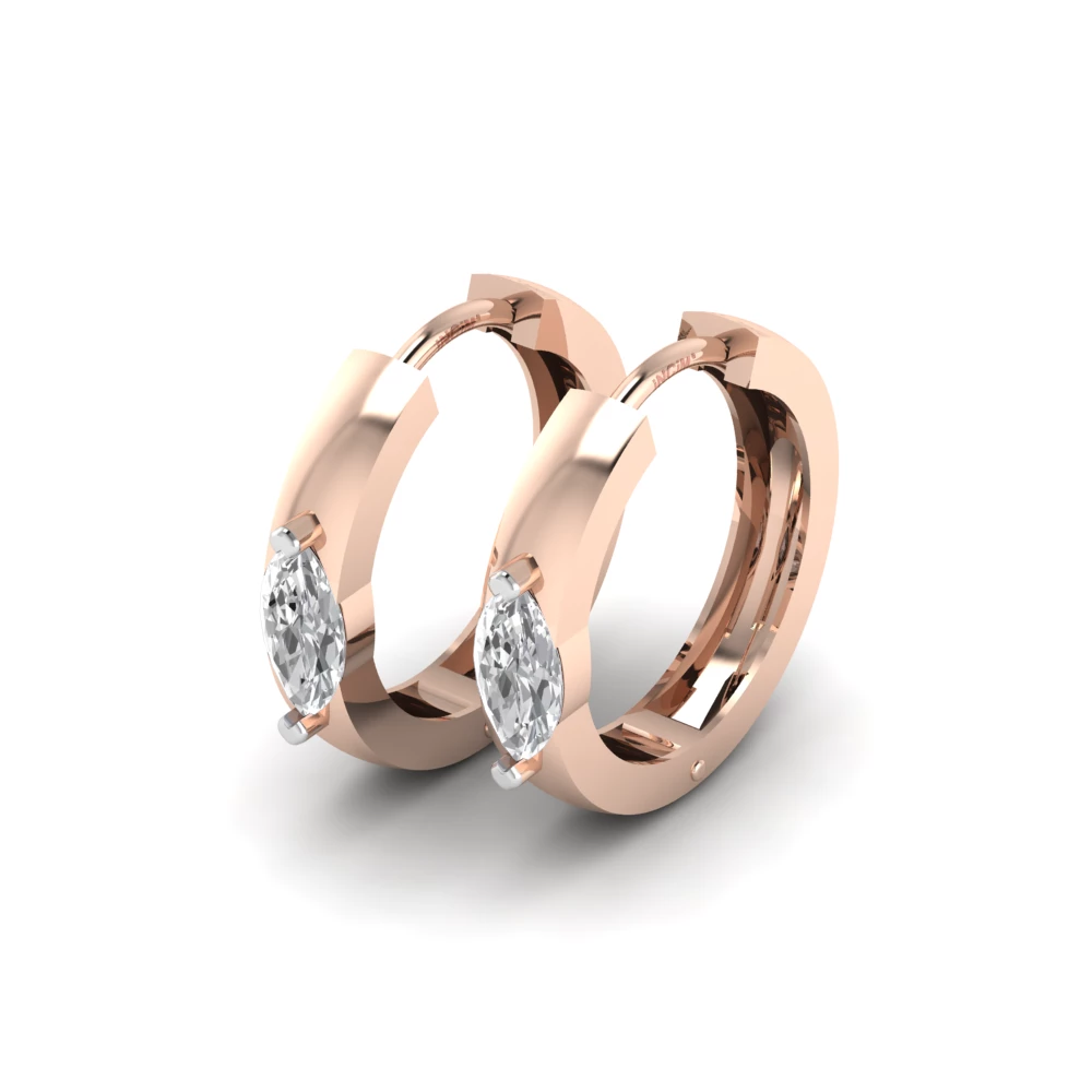 Pargold Solid Gold Marquise Solitaire Hoop Earrings -Rose_Diamond_Static_Rose