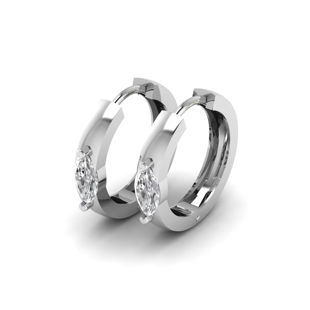 Pargold Solid Gold Marquise Solitaire Hoop Earrings -Silver_Diamond_Static_Silver