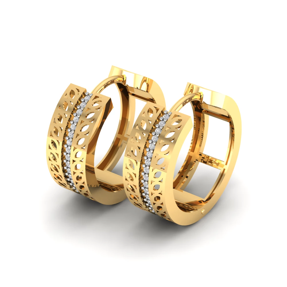 Pargold Solid Gold Gemstone Cascade Hinged Hoops -Gold_Diamond_Diamond_Static_Gold