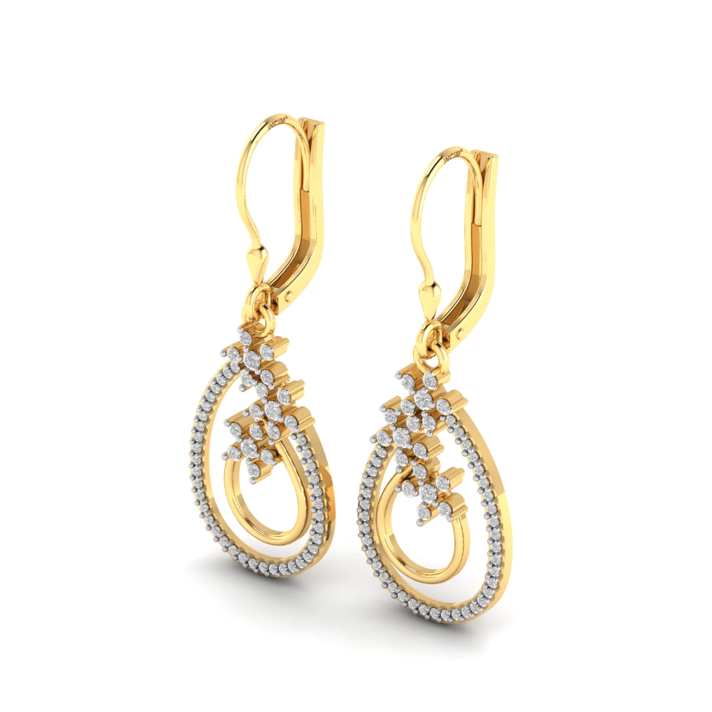 Pargold Solid Gold Teardrop Blossom Gemstone Earrings -Gold_Diamond_Diamond_Static_Gold