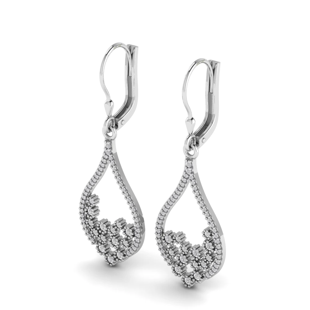 Pargold Solid Gold Blossom Teardrop Earrings -Silver_Diamond_Diamond_Static_Silver