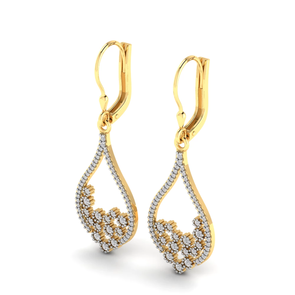 Pargold Solid Gold Blossom Teardrop Earrings -Gold_Diamond_Diamond_Static_Gold