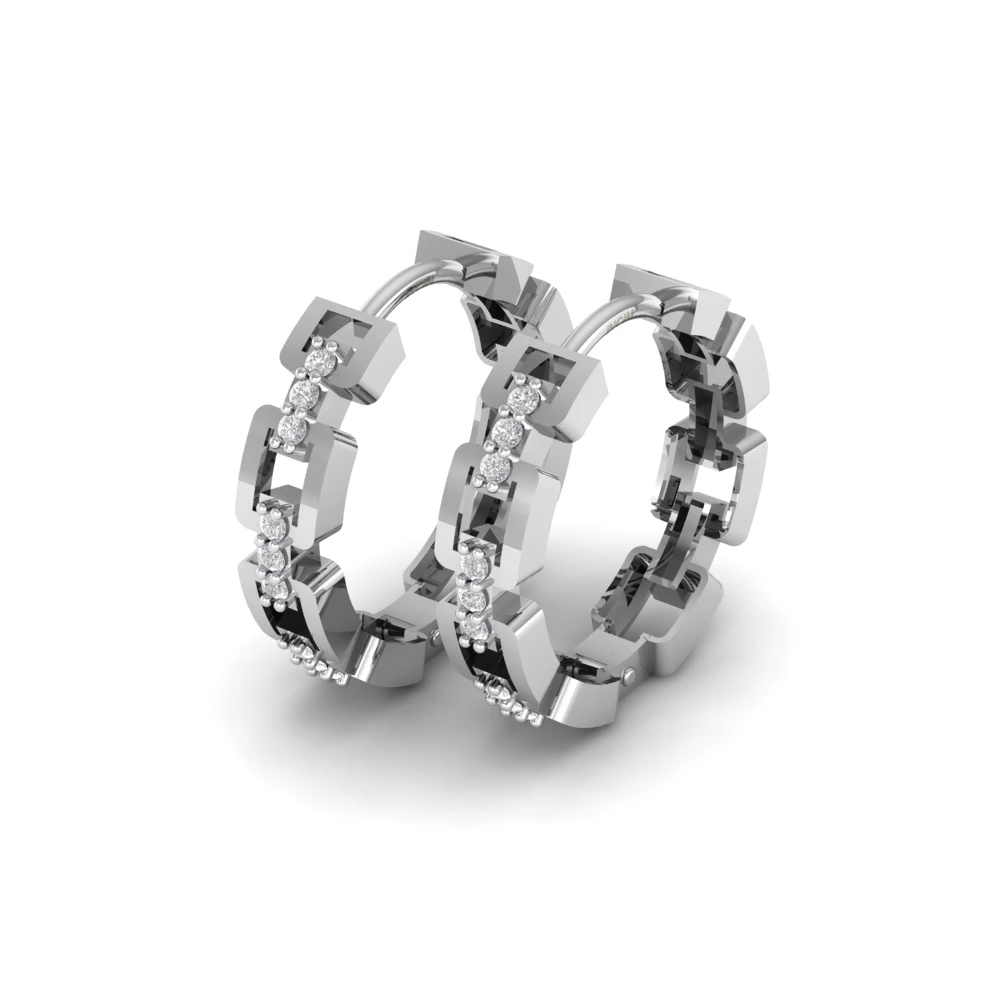 Pargold Solid Gold Eternal Link Pave Hoop Earrings -Silver_Diamond_Diamond_Static_Silver