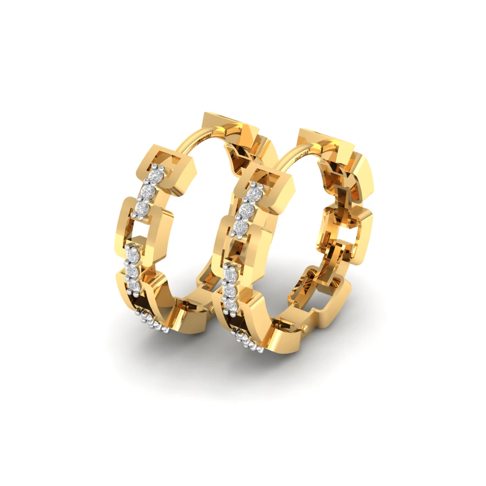 Pargold Solid Gold Eternal Link Pave Hoop Earrings -Gold_Diamond_Diamond_Static_Gold