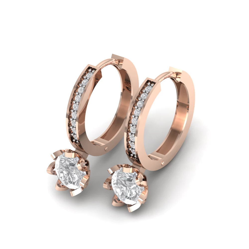 Pargold Solid Gold Radiant Halo Solitaire Drop Huggie Earrings -Rose_Diamond_Diamond_Static_Rose