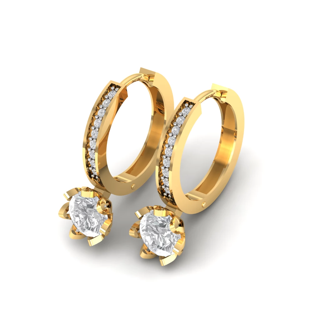 Pargold Solid Gold Radiant Halo Solitaire Drop Huggie Earrings -Gold_Diamond_Diamond_Static_Gold