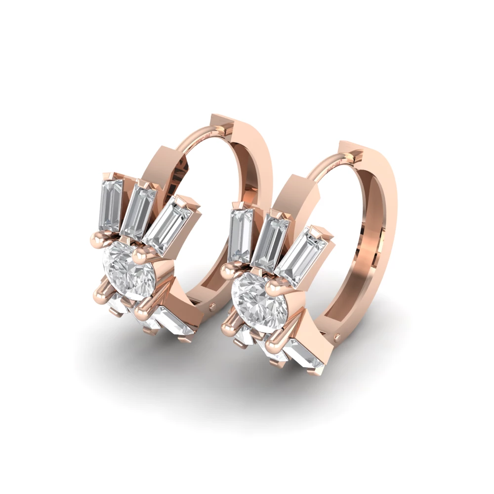 Pargold Solid Gold Baguette Radiance Halo Hoop Earrings -Rose_Diamond_Diamond_Static_Rose