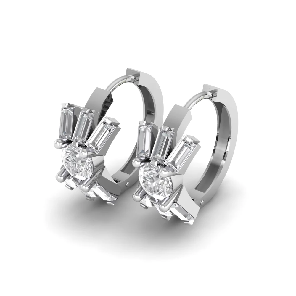 Pargold Solid Gold Baguette Radiance Halo Hoop Earrings -Silver_Diamond_Diamond_Static_Silver