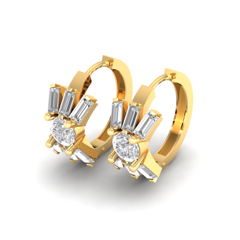 Pargold Solid Gold Baguette Radiance Halo Hoop Earrings -Gold_Diamond_Diamond_Static_Gold