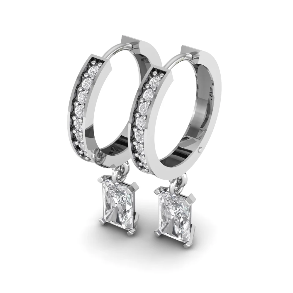 Pargold Solid Gold Rectangle Drop Hoop Earrings -Silver_Diamond_Diamond_Static_Silver