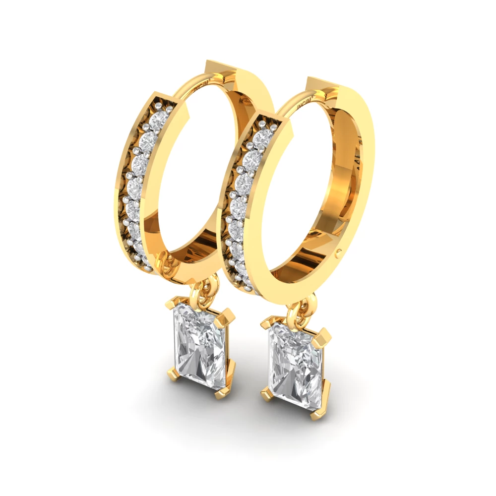 Pargold Solid Gold Rectangle Drop Hoop Earrings -Gold_Diamond_Diamond_Static_Gold