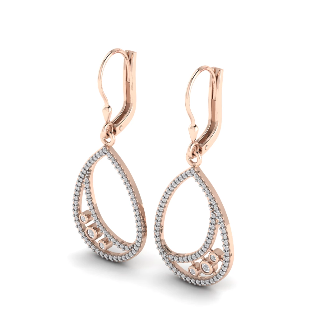 Pargold Solid Gold Radiant Teardrop Leverback Earrings -Rose_Diamond_Diamond_Static_Rose