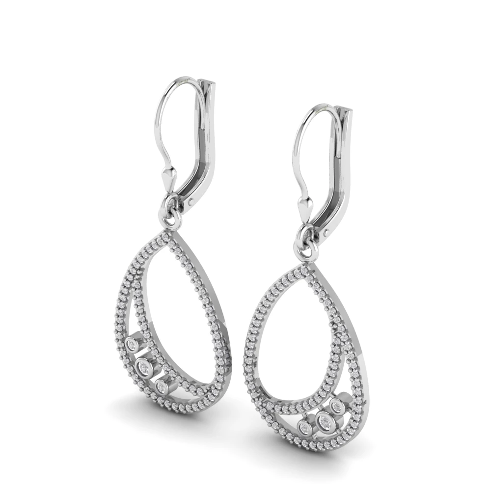 Pargold Solid Gold Radiant Teardrop Leverback Earrings -Silver_Diamond_Diamond_Static_Silver