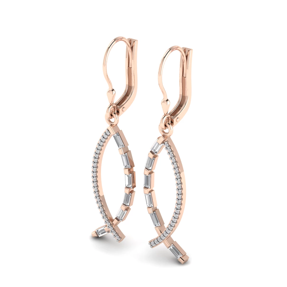 Pargold Solid Gold Baguette Cascade Leverback Earrings -Rose_Diamond_Diamond_Static_Rose