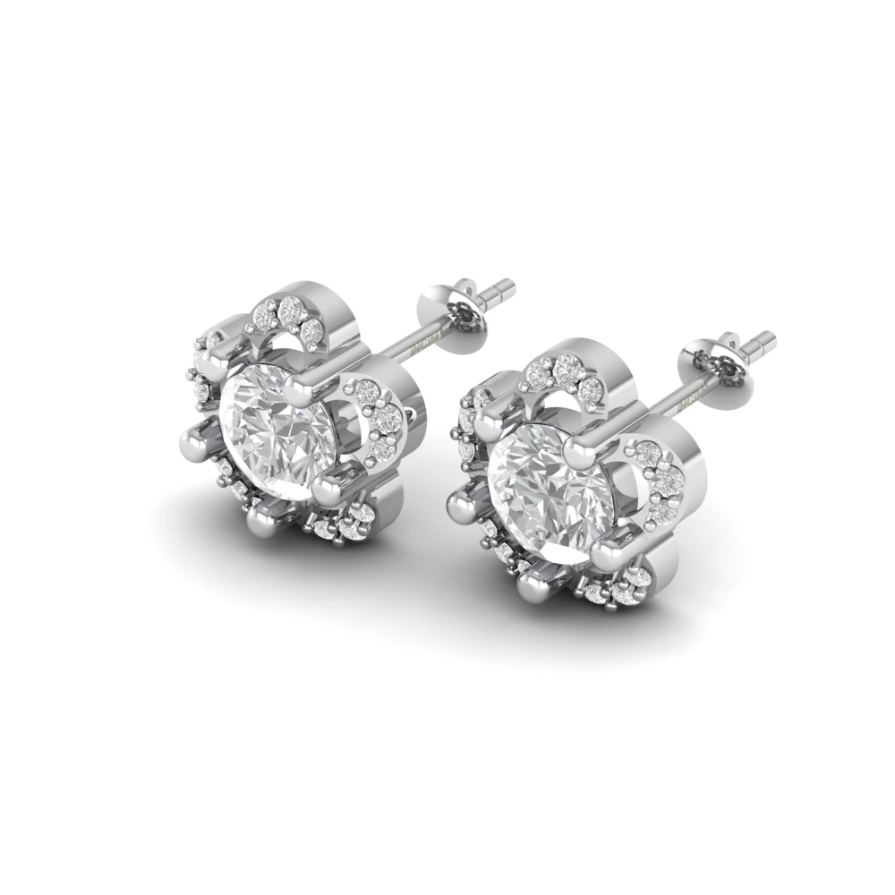 Pargold Solid Gold Blossom Pav√© Stud Earrings -Silver_Diamond_Diamond_Static_Silver