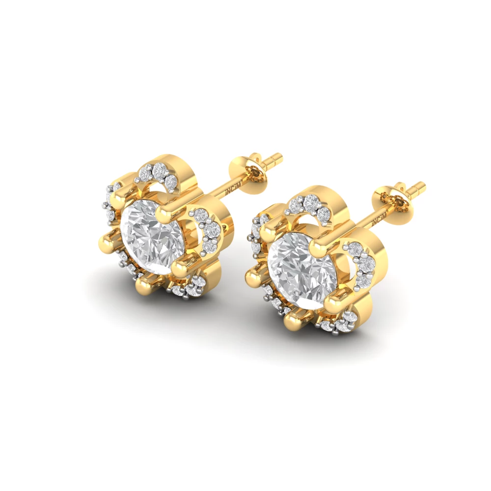 Pargold Solid Gold Blossom Pav√© Stud Earrings -Gold_Diamond_Diamond_Static_Gold