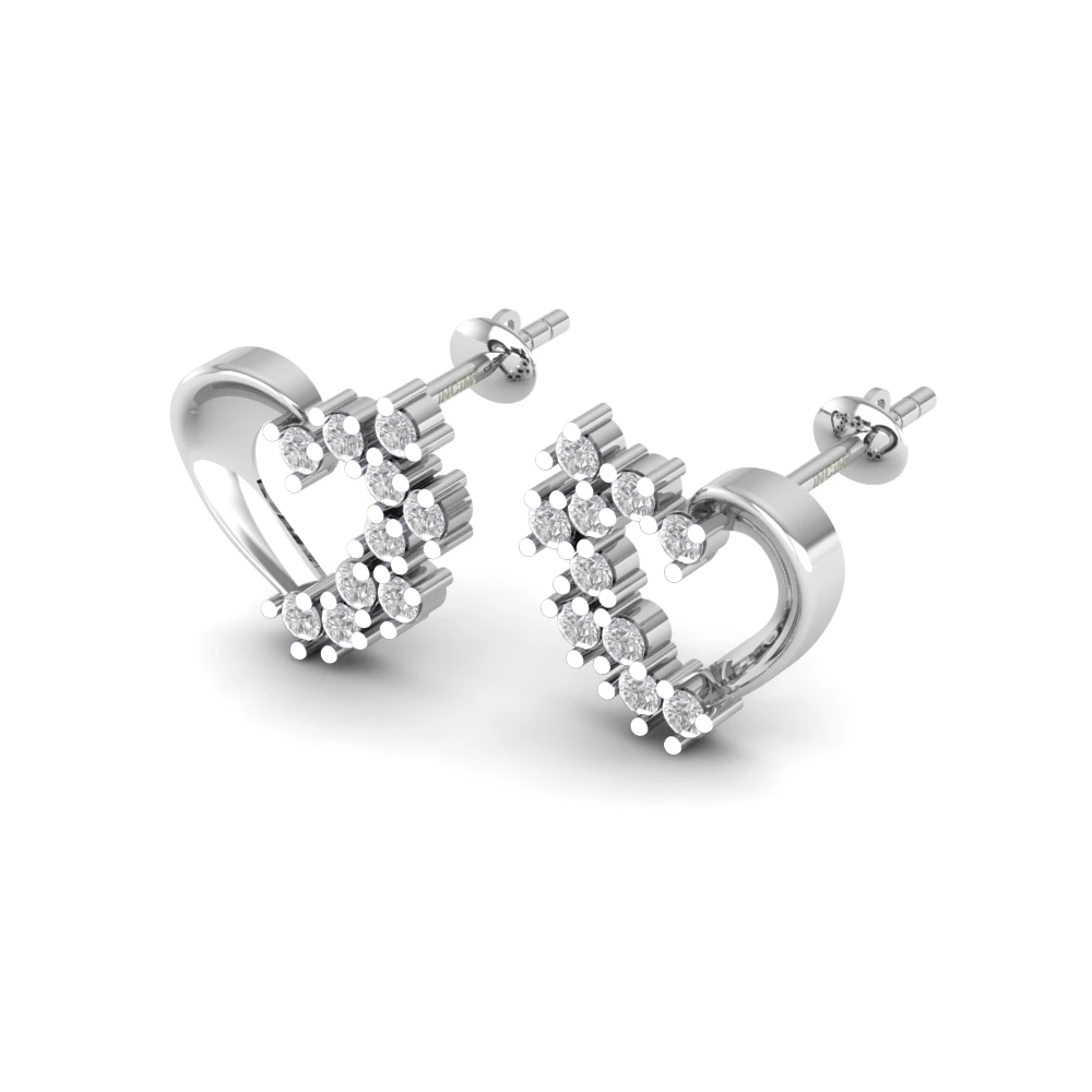 Pargold Solid Gold Floral Heart Cluster Stud Earrings -Silver_Diamond_Diamond_Static_Silver