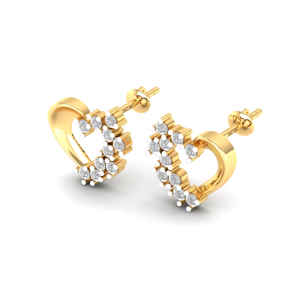 Pargold Solid Gold Floral Heart Cluster Stud Earrings -Gold_Diamond_Diamond_Static_Gold