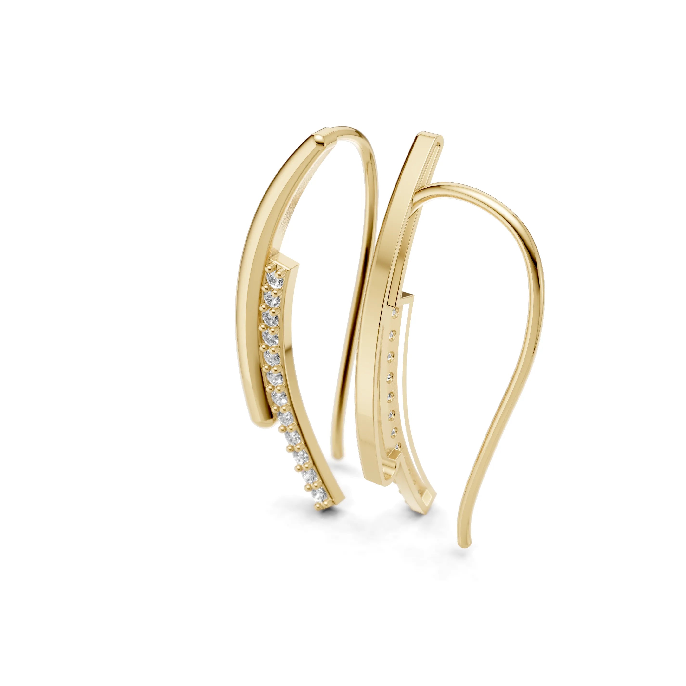 Pargold Solid Gold Elegant Curved Diamond Drop Earrings -Gold_Diamond_Diamond_Static_Gold