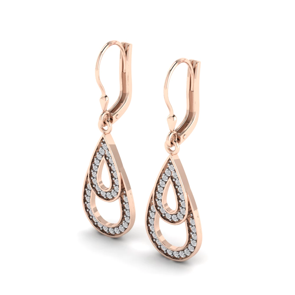 Pargold Solid Gold Lustrous Teardrop Dangle Earrings -Rose_Diamond_Diamond_Static_Rose