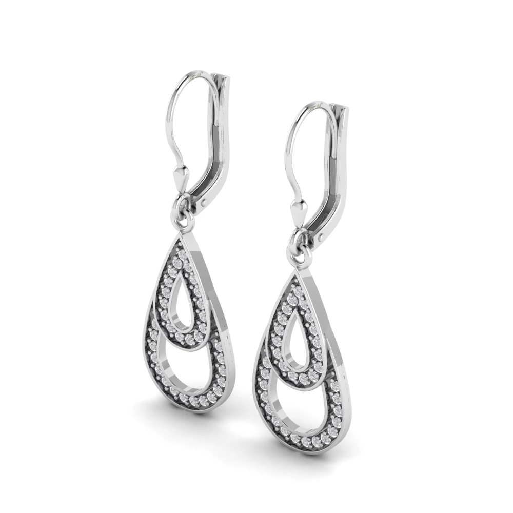 Pargold Solid Gold Lustrous Teardrop Dangle Earrings -Silver_Diamond_Diamond_Static_Silver