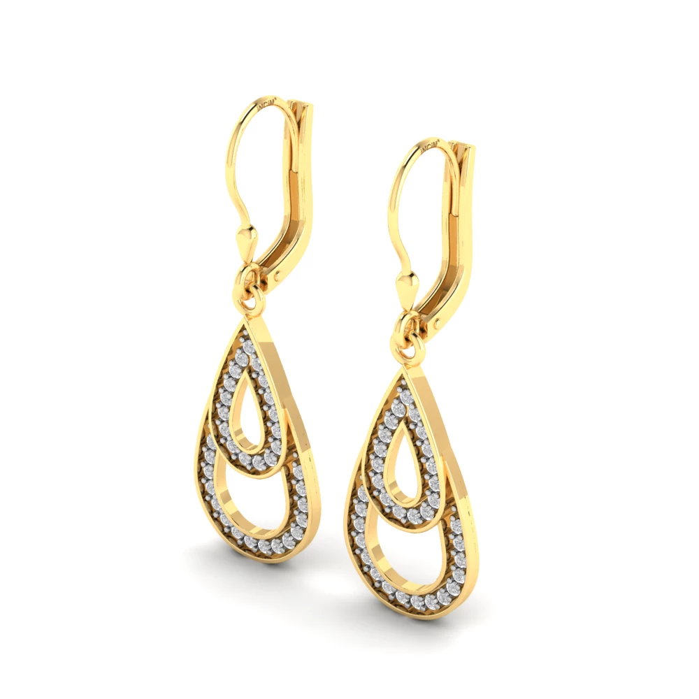 Pargold Solid Gold Lustrous Teardrop Dangle Earrings -Gold_Diamond_Diamond_Static_Gold