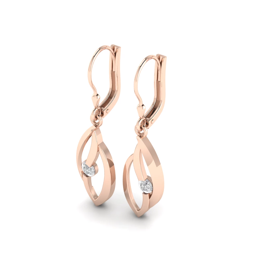 Pargold Solid Gold Swirl Solitaire Drop Earrings -Rose_Diamond_Static_Rose