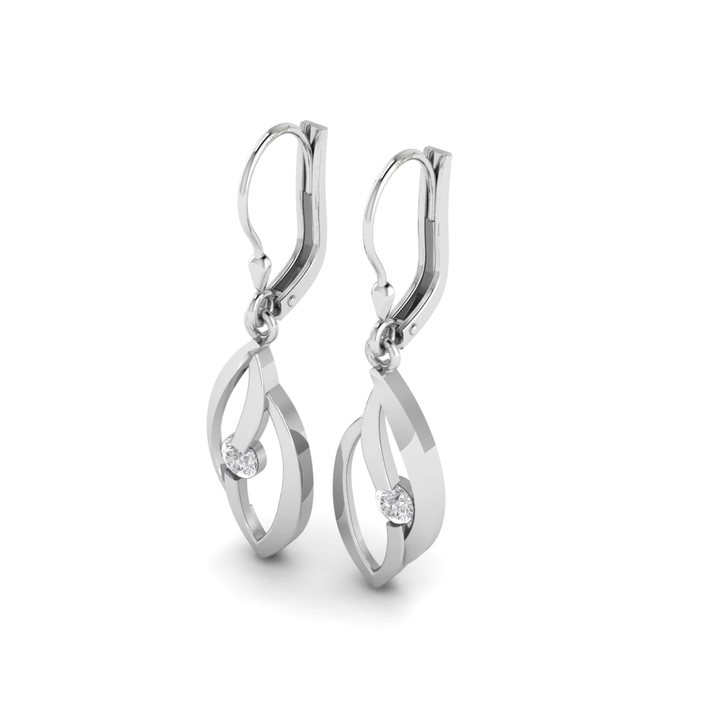 Pargold Solid Gold Swirl Solitaire Drop Earrings -Silver_Diamond_Static_Silver