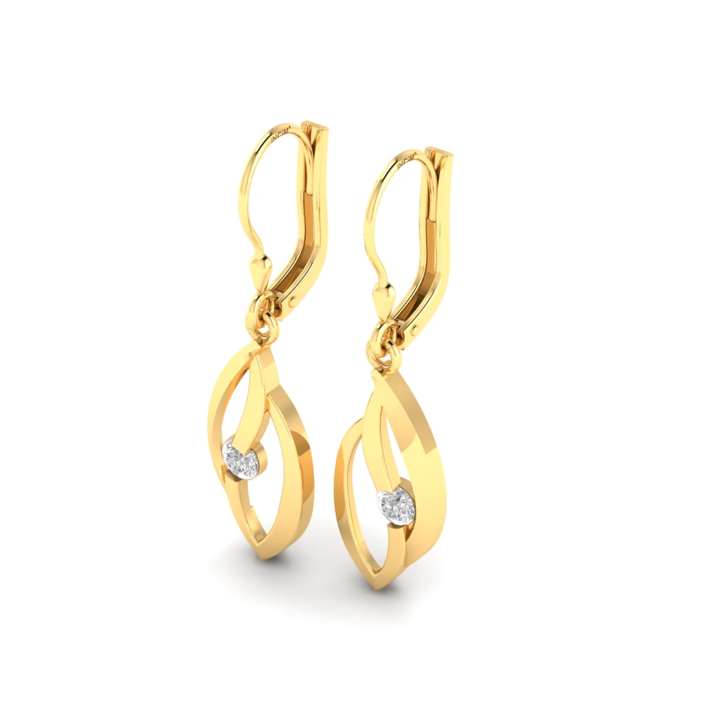 Pargold Solid Gold Swirl Solitaire Drop Earrings -Gold_Diamond_Static_Gold