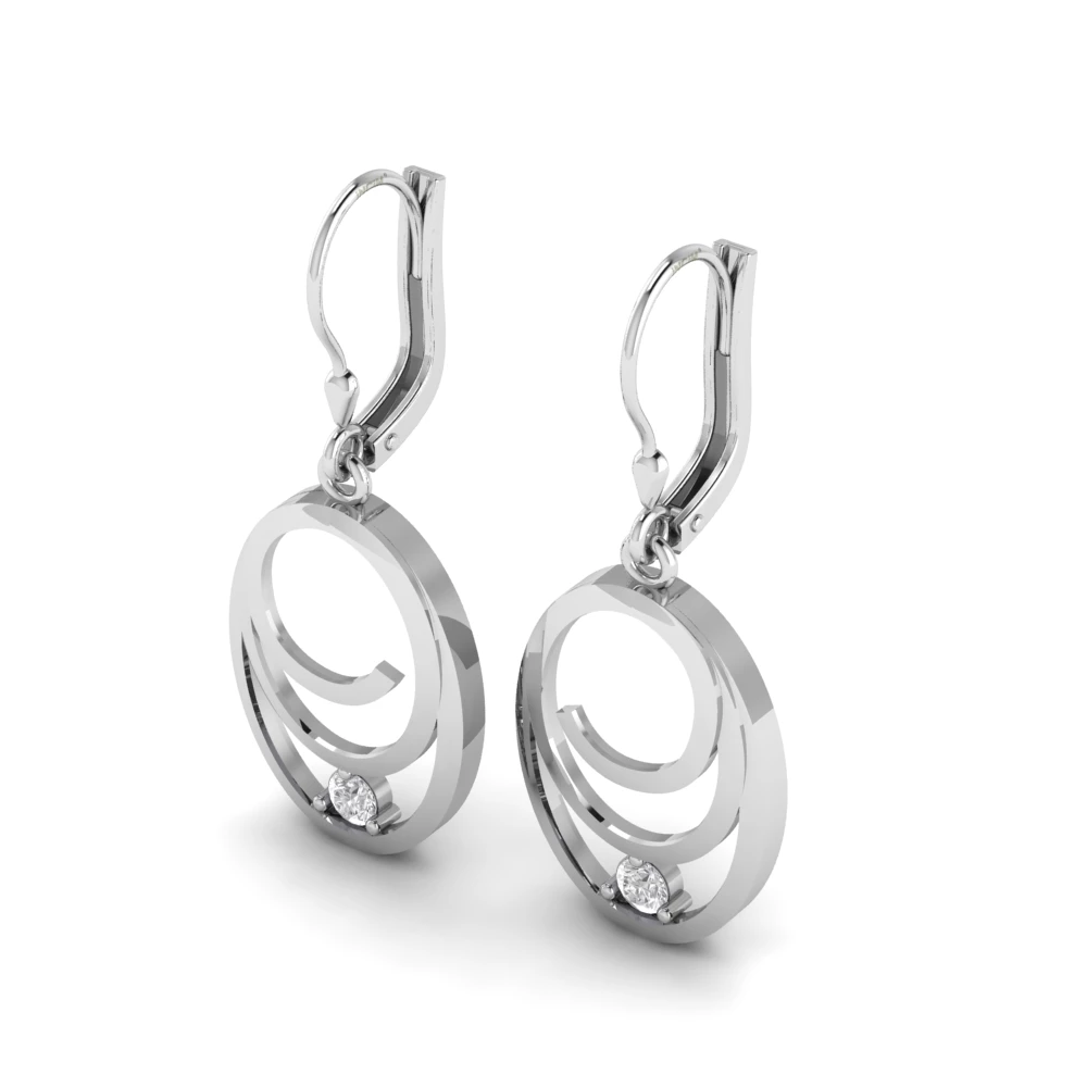 Pargold Solid Gold Spiral Elegance Gemstone Drop Earrings -Silver_Diamond_Static_Silver