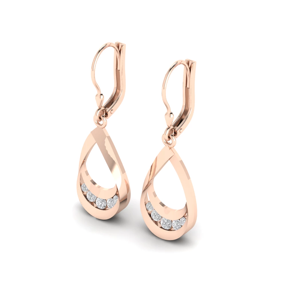 Pargold Solid Gold Teardrop Crescent Drop Earrings -Rose_Diamond_Diamond_Static_Rose