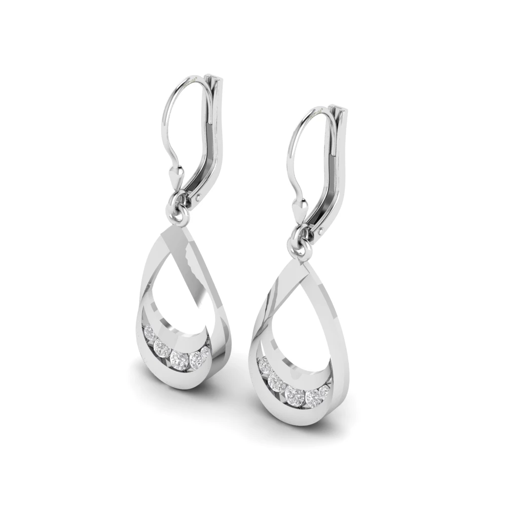 Pargold Solid Gold Teardrop Crescent Drop Earrings -Silver_Diamond_Diamond_Static_Silver