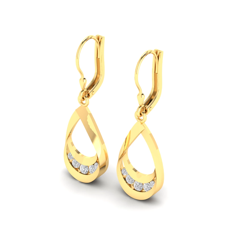 Pargold Solid Gold Teardrop Crescent Drop Earrings -Gold_Diamond_Diamond_Static_Gold