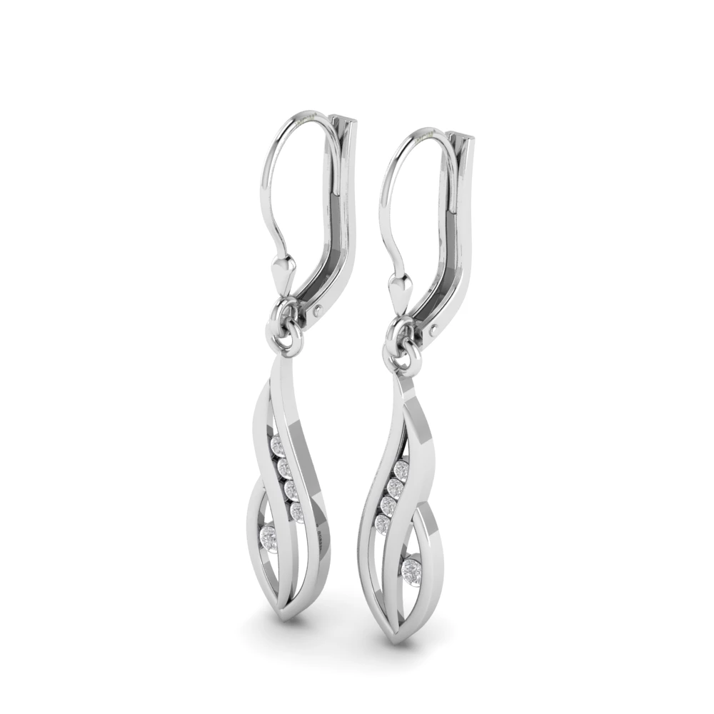 Pargold Solid Gold Glimmering Flame Swirl Drop Earrings -Silver_Diamond_Diamond_Static_Silver