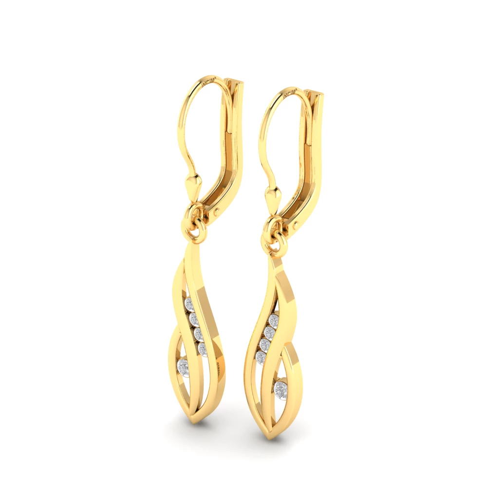 Pargold Solid Gold Glimmering Flame Swirl Drop Earrings -Gold_Diamond_Diamond_Static_Gold