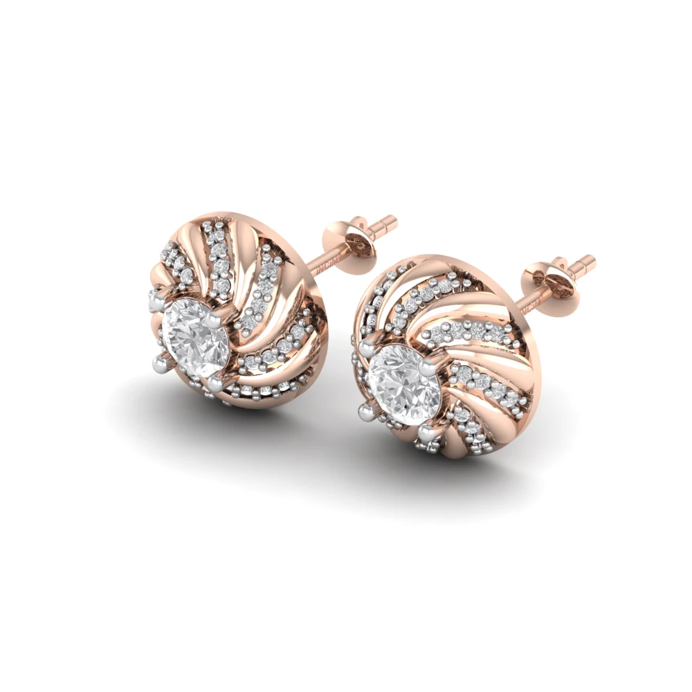 Pargold Solid Gold Radiant Swirl Gemstone Earrings Studs -Rose_Diamond_Diamond_Static_Rose