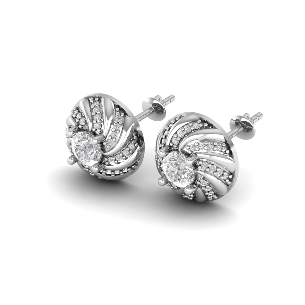 Pargold Solid Gold Radiant Swirl Gemstone Earrings Studs -Silver_Diamond_Diamond_Static_Silver