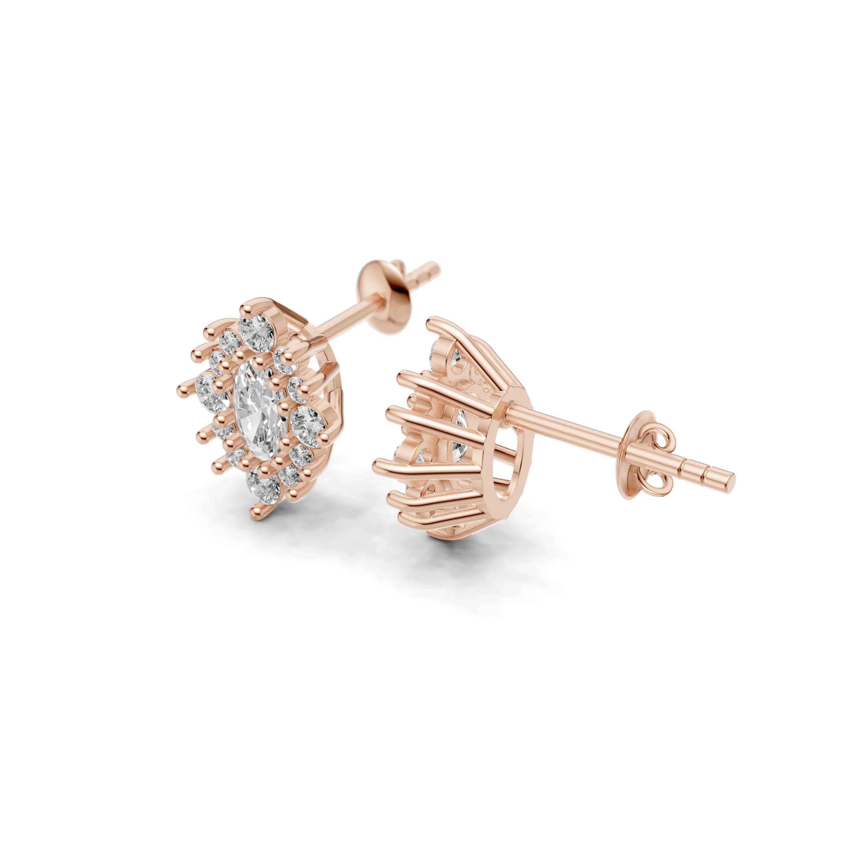 Pargold Solid Gold Halo Gemstone Designer Earrings for Women  -Rose_Diamond_Diamond_Static_Rose
