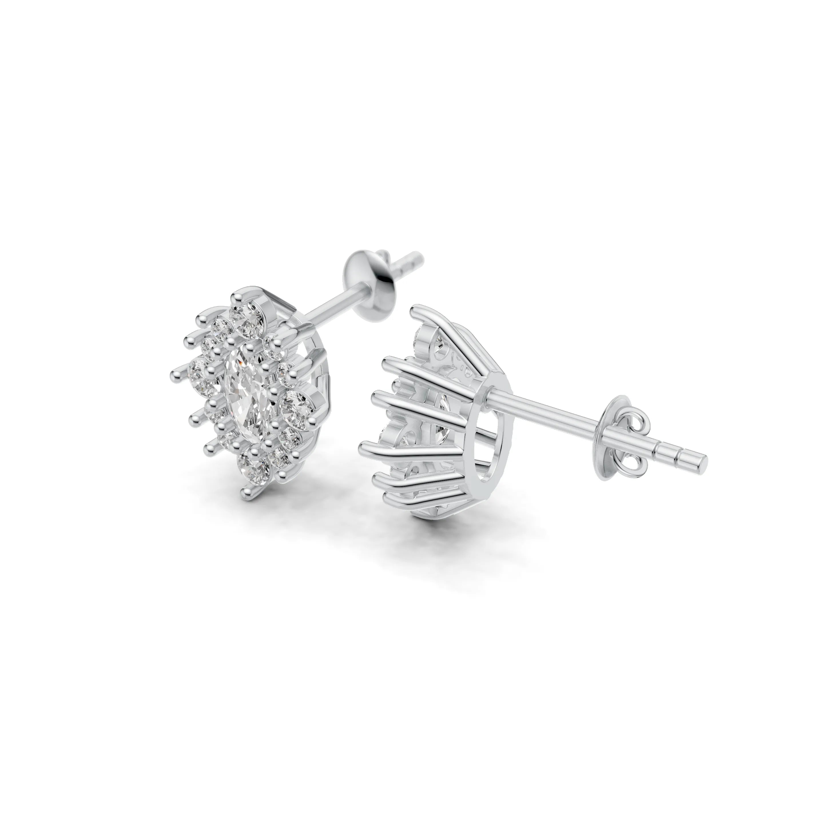 Pargold Solid Gold Halo Gemstone Designer Earrings for Women  -Silver_Diamond_Diamond_Static_Silver